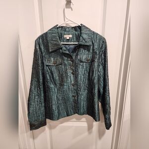 Erin London Teal Crinkle Button-Down Lined Suit Jacket